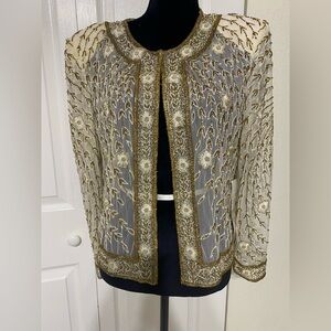 NWT Landmark Gold and Cream Embroidered Women's Jacket size 1XL